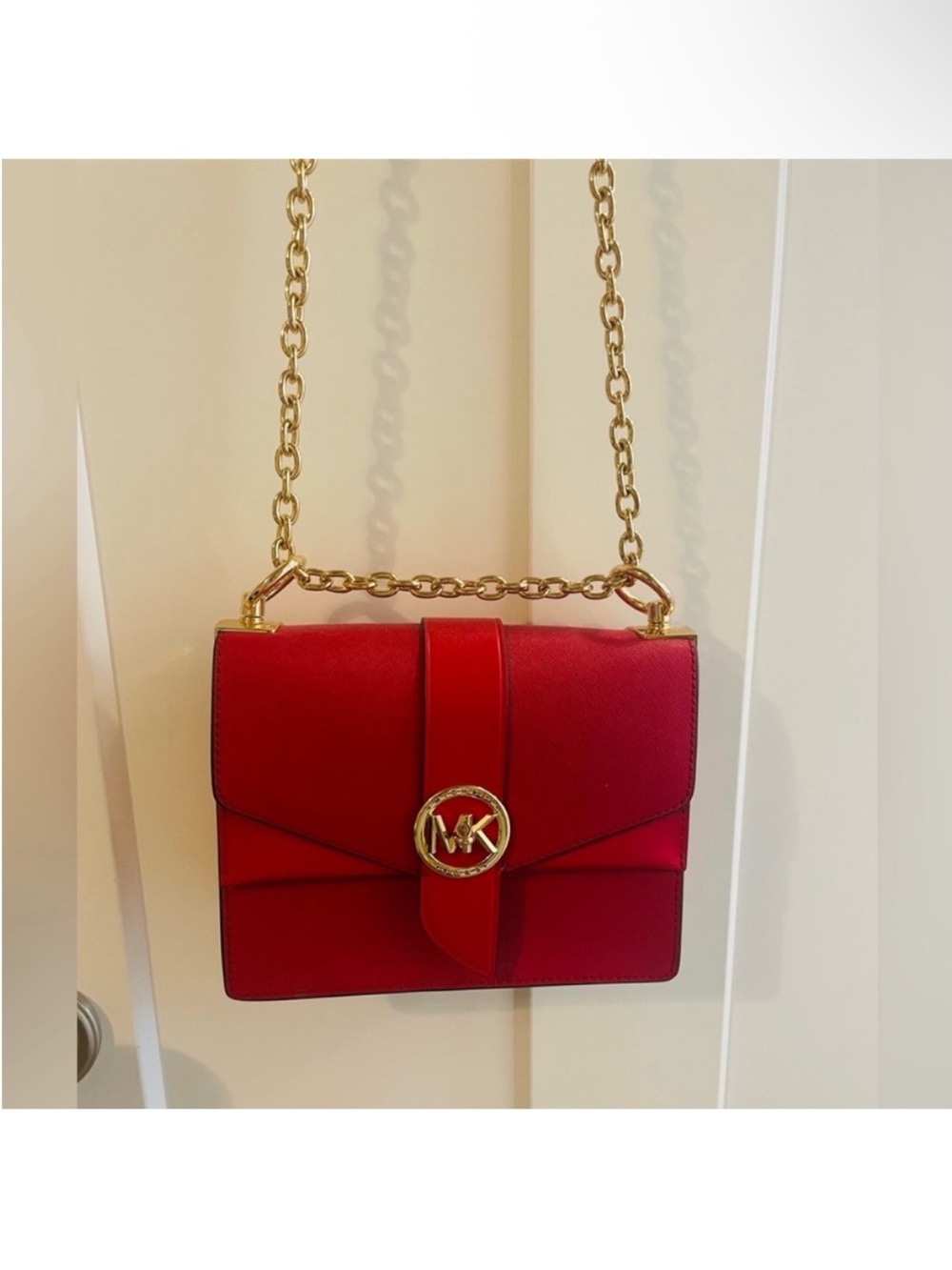 Michael Kors Red Leather Envelope Crossbody with MK Medallion - Picture 4 of 5